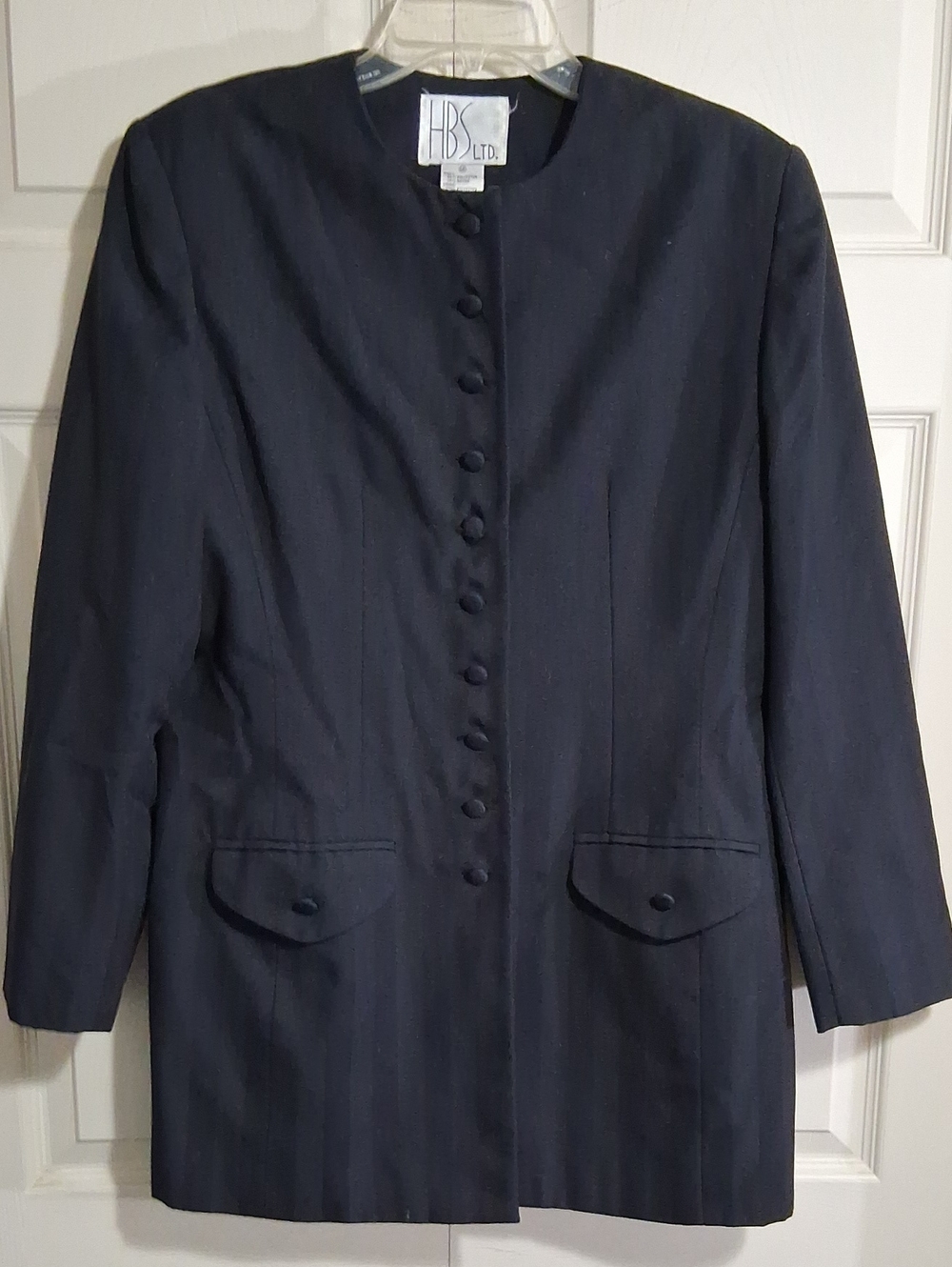Vintage HBS Ltd. USA Collarless Button-Front Women's Long Blazer - 12 - Rayon